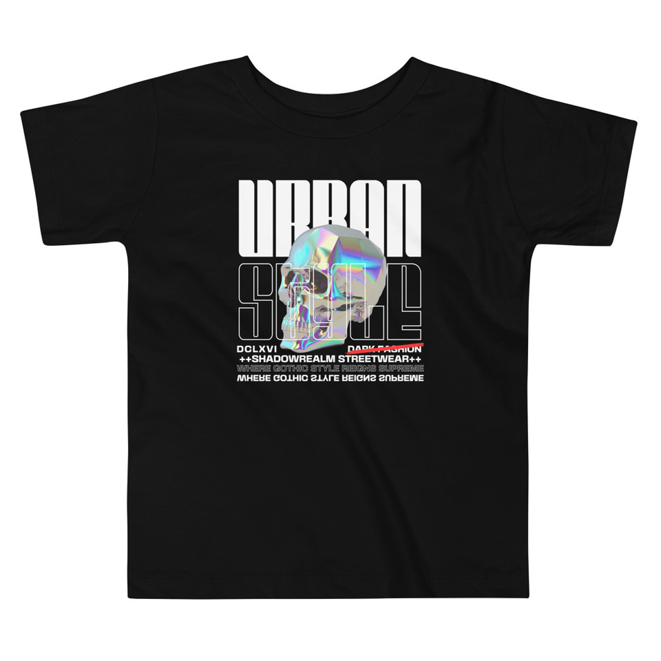 Black 3D Skull Toddler Staple Tee