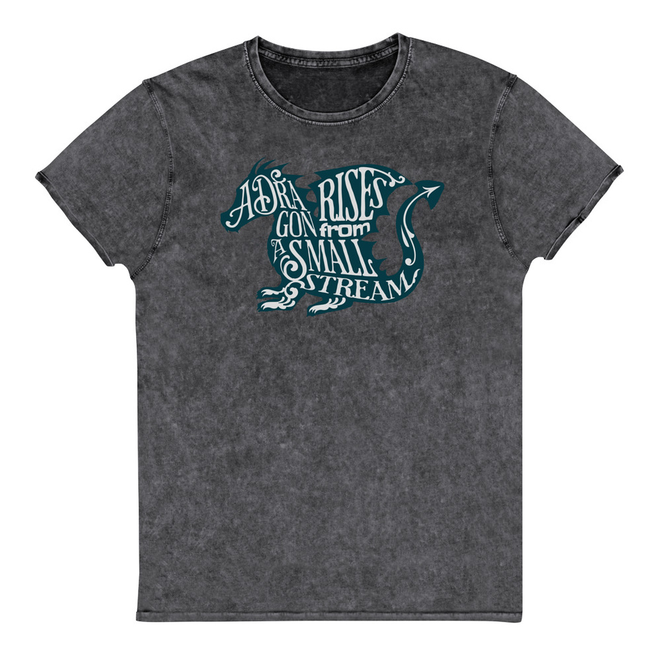 A Dragon Rises - Typographic Lettering Unisex Denim T-Shirt