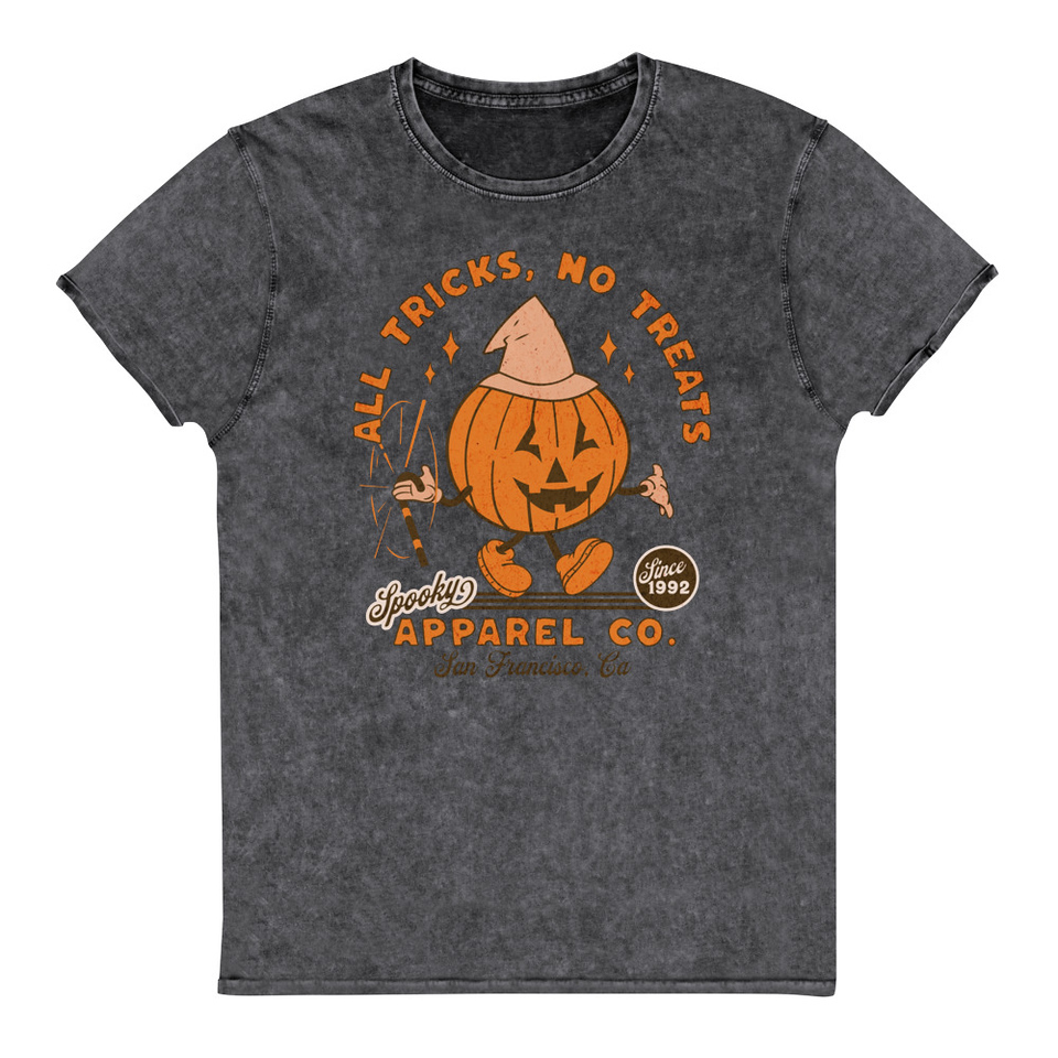 All Tricks No Treats - Pumpkin Mascot Unisex Denim T-Shirt