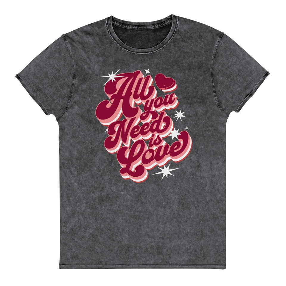 All You Need is Love - Retro Valentines Day Unisex Denim T-Shirt