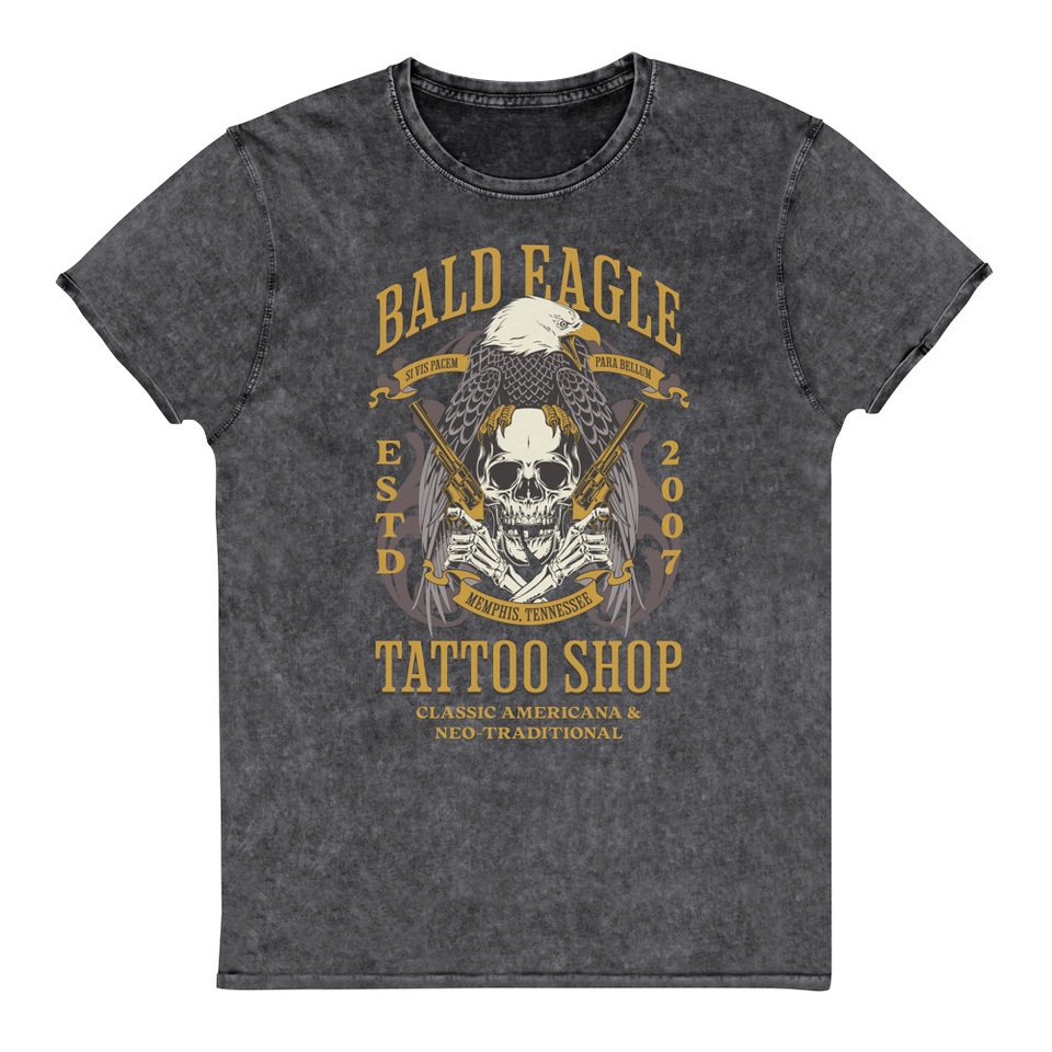 Bald Eagle Tattoo Shop - Skeleton Unisex Denim T-Shirt