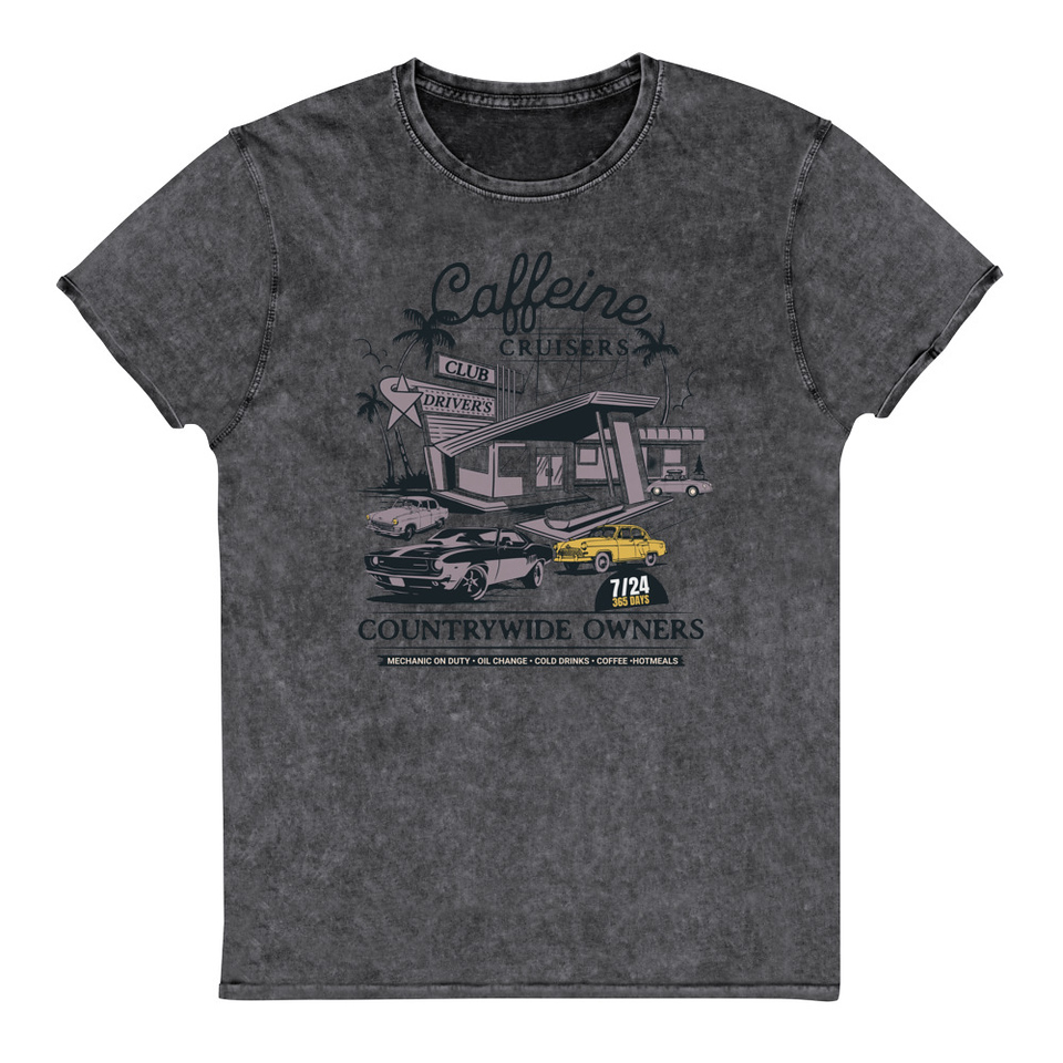 Caffeine Cruisers Unisex Denim T-Shirt