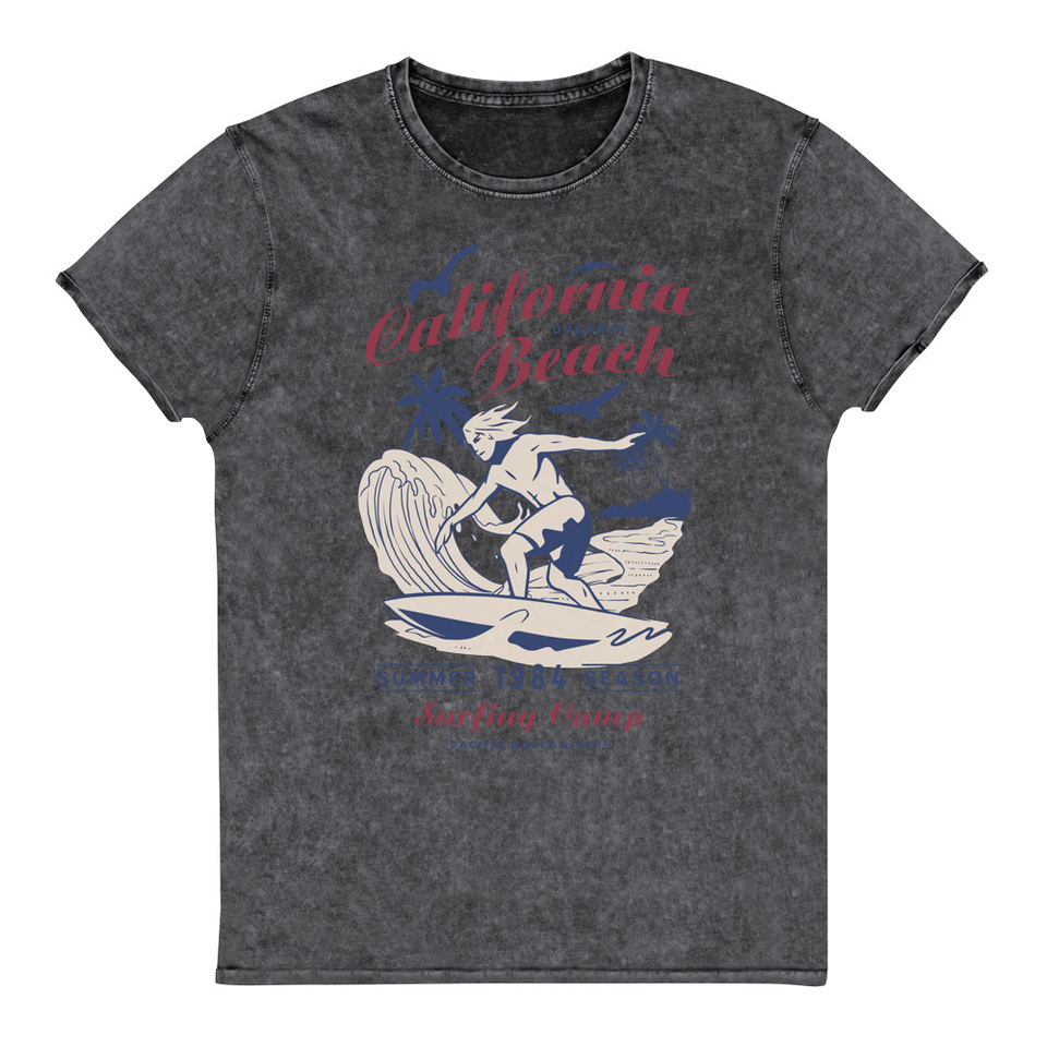 California Beach Surfing Unisex Denim T-Shirt