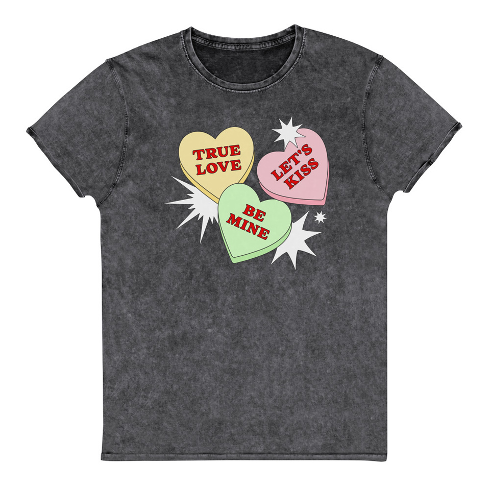 Candy Hearts - Valentine's Day Unisex Denim T-Shirt