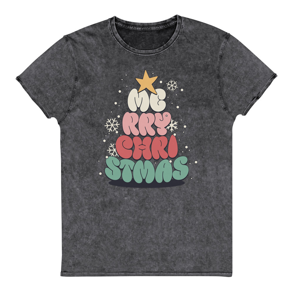 Cartoony Christmas Tree Unisex Denim T-Shirt