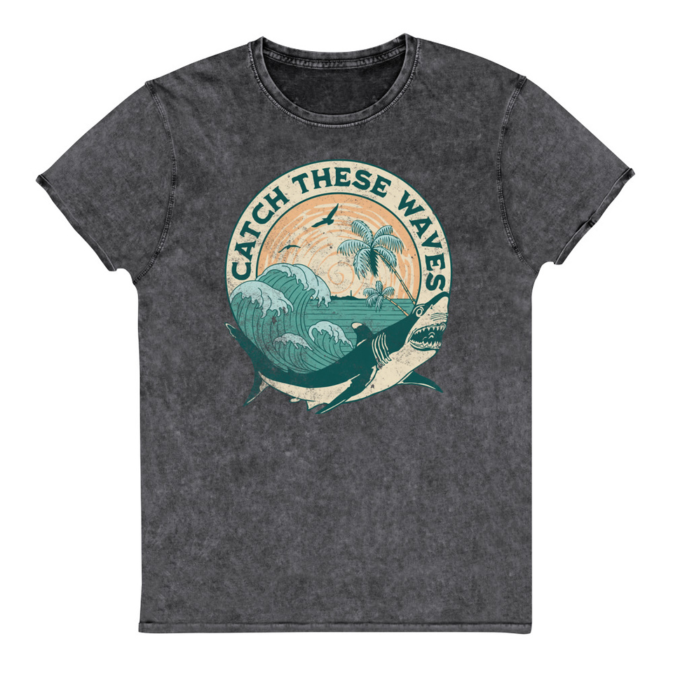 Catch These Waves Shark  Unisex Denim T-Shirt