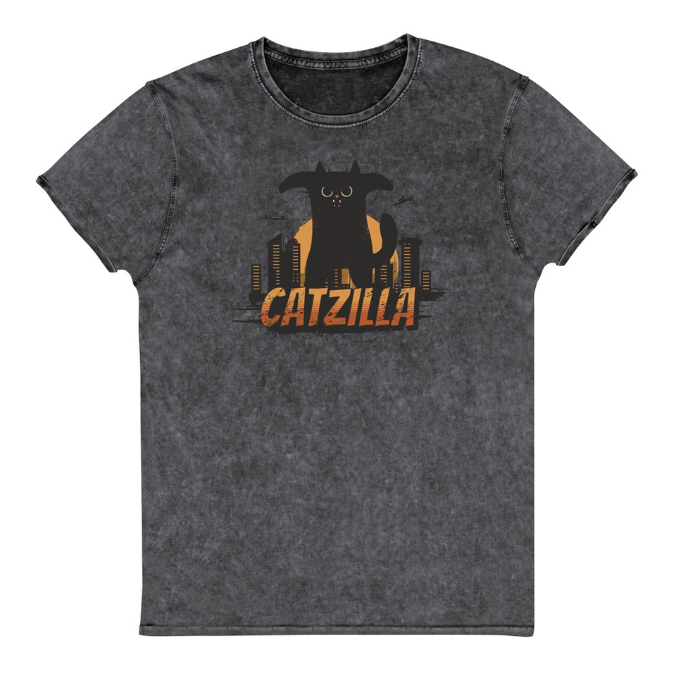 Catzilla - Funny Comic Animal Unisex Denim T-Shirt