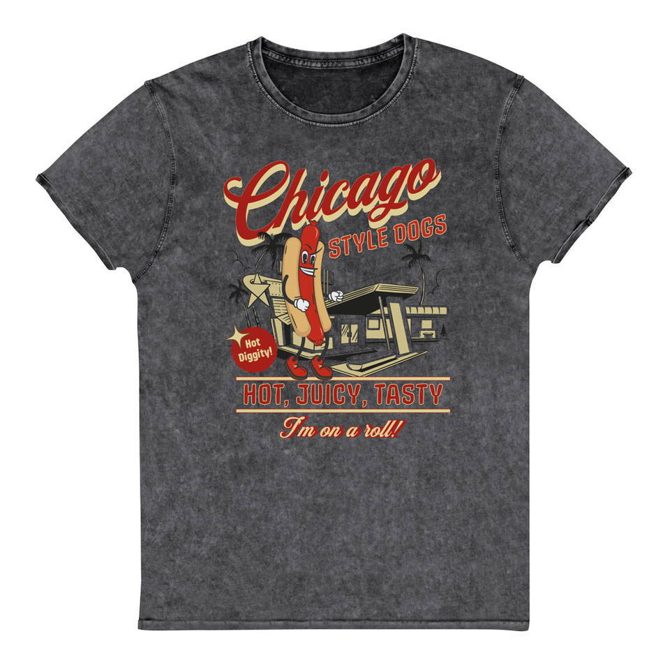 Chicago Style Hot Dogs Unisex Denim T-Shirt