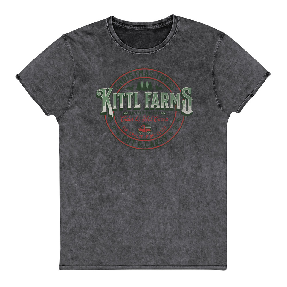 Christmas Tree Farm - Vintage Holiday Badge Unisex Denim T-Shirt