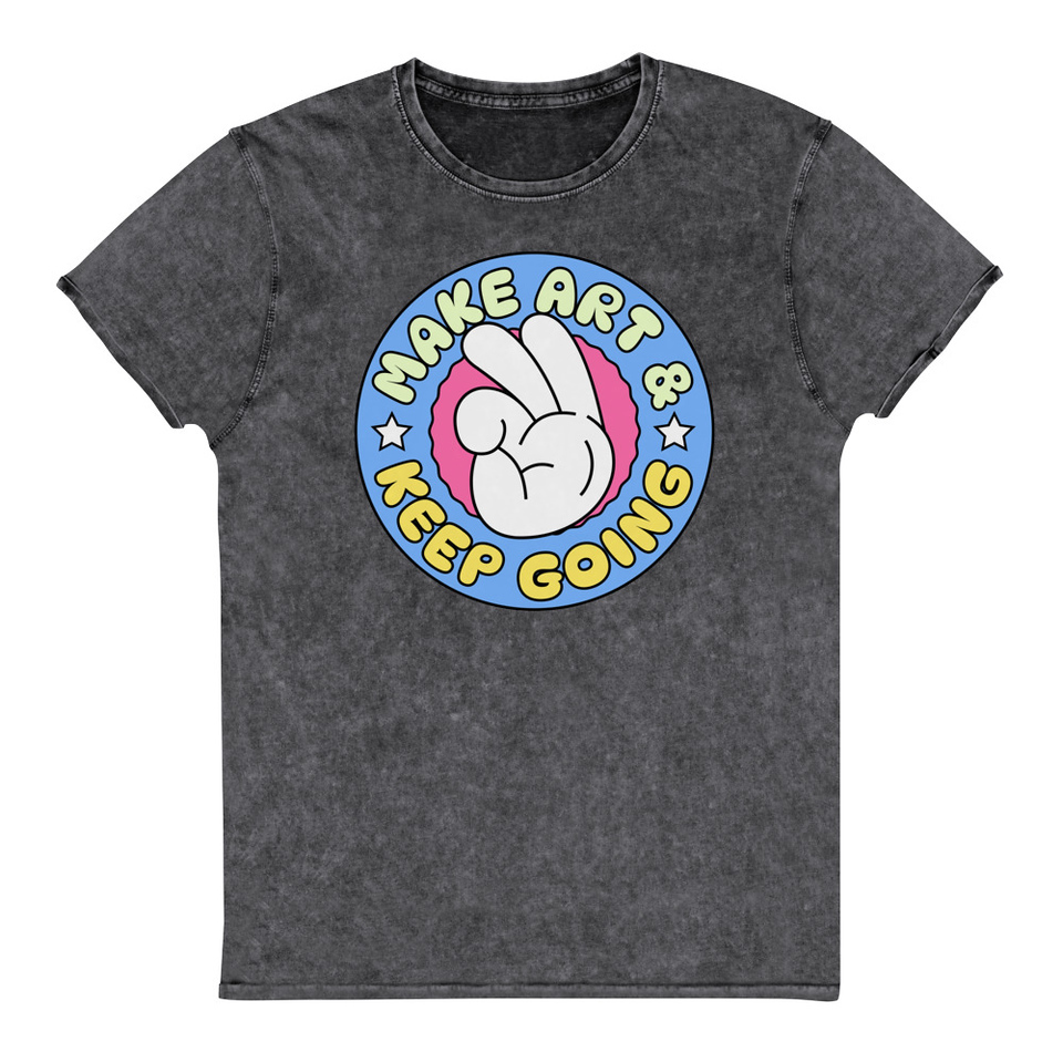 Colorful Fun Retro Style Badge Unisex Denim T-Shirt