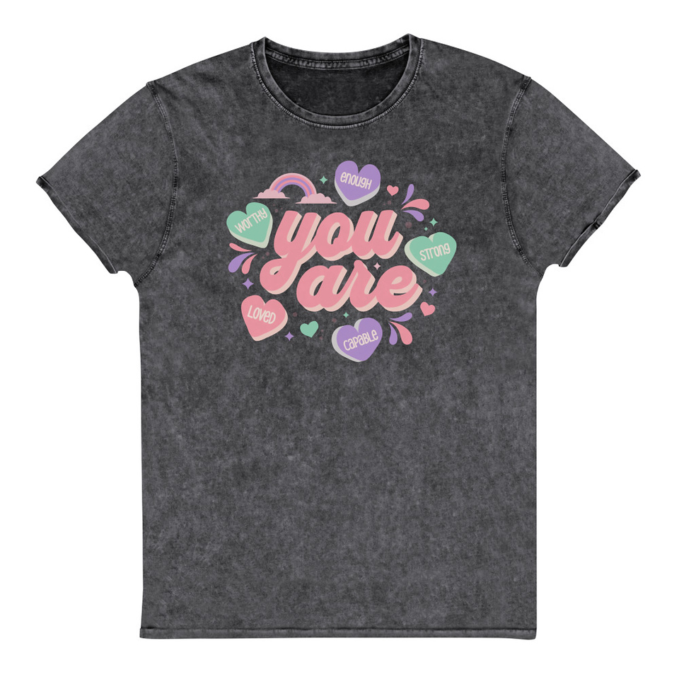 Colorful Self Love Affirmation - Heart Unisex Denim T-Shirt