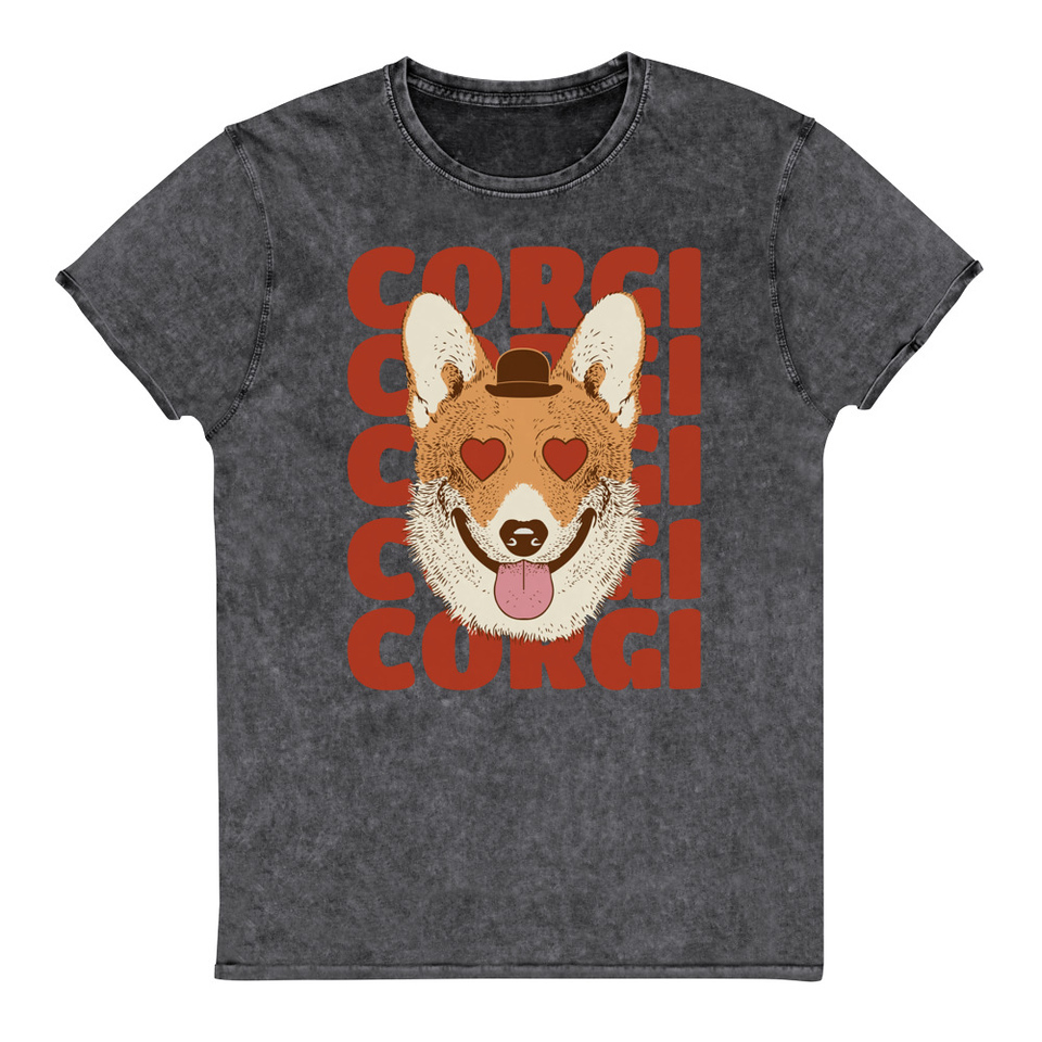 Corgi Loves - Cute Dog Unisex Denim T-Shirt