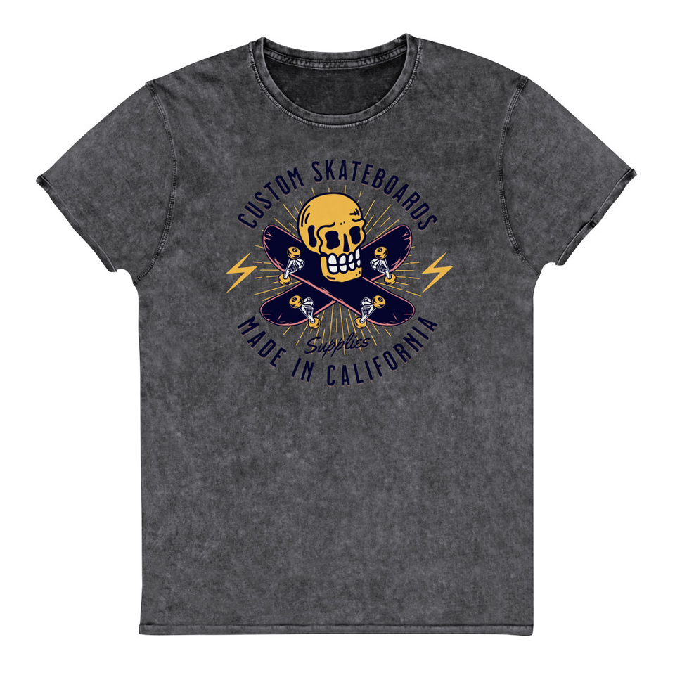 Custom Skateboards - Skull Unisex Denim T-Shirt