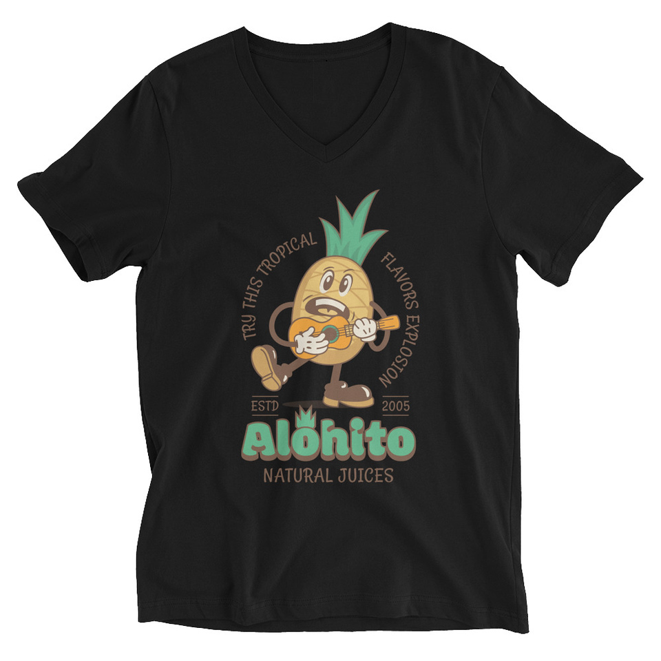 Alohito Natural Juices - Pineapple Mascot Unisex V-Neck Tee