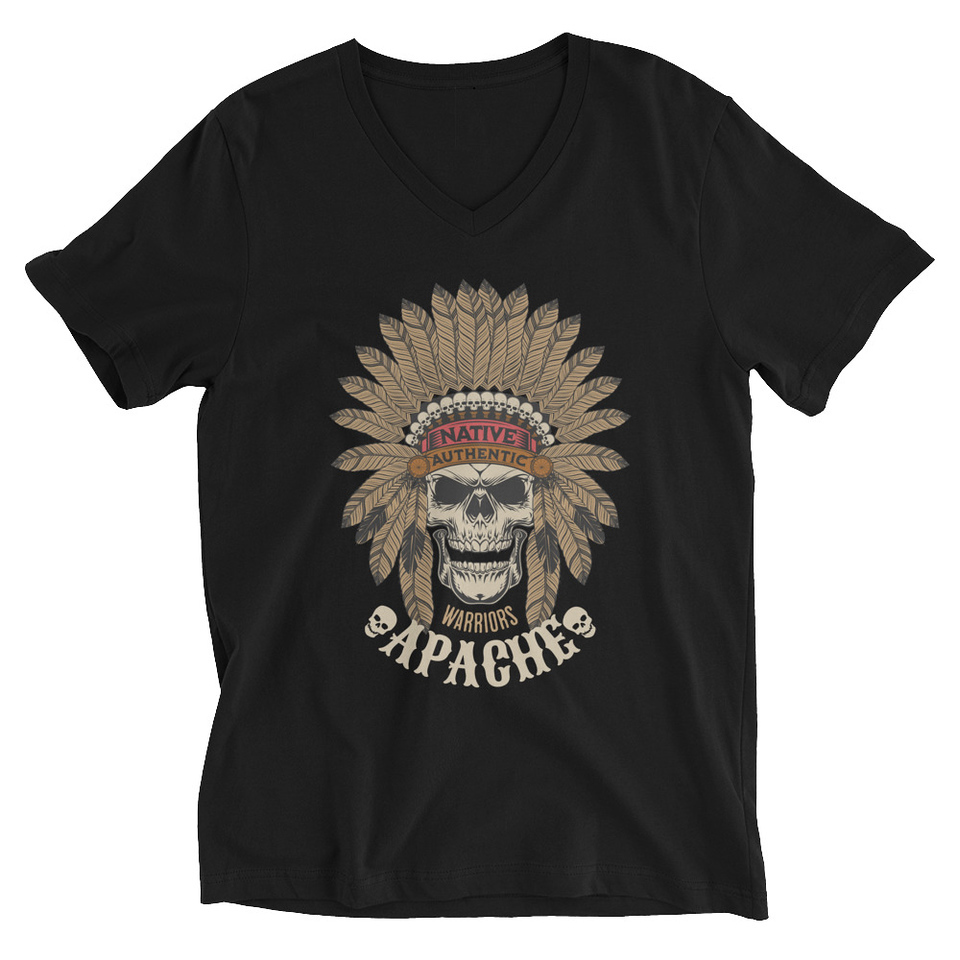 Apache Warriors - Indian Skull Unisex V-Neck Tee