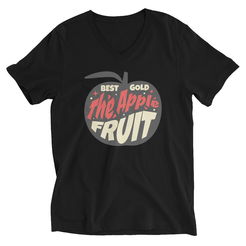 Apple Fruit - Typographic Lettering Unisex V-Neck Tee