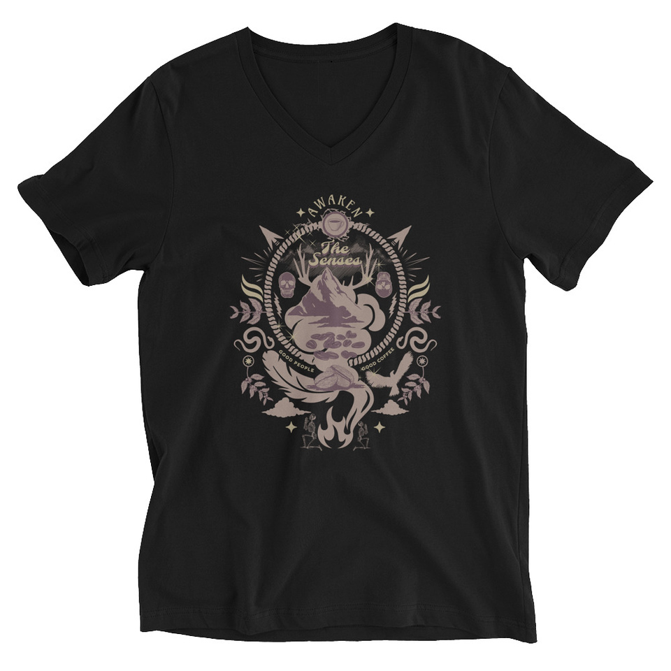 Awaken The Senses - Coffee Beans Unisex V-Neck Tee