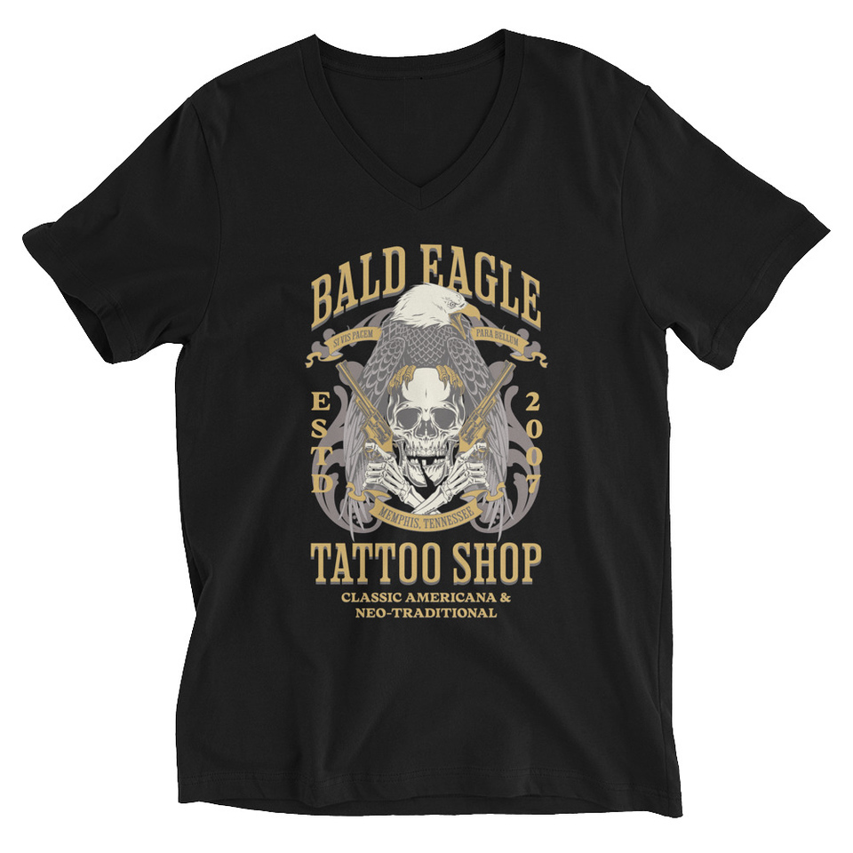 Bald Eagle Tattoo Shop - Skeleton Unisex V-Neck Tee