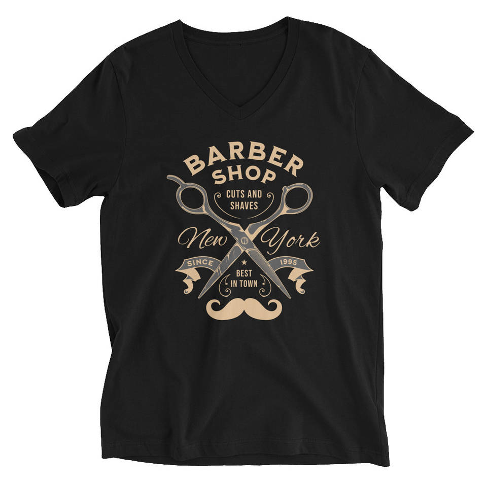 Barber Shop Cuts & Shaves - Scissor Unisex V-Neck Tee