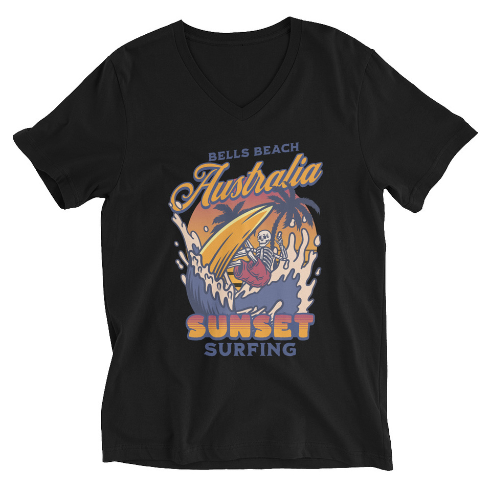Bells Beach Australia Sunset Surfing Unisex V-Neck Tee