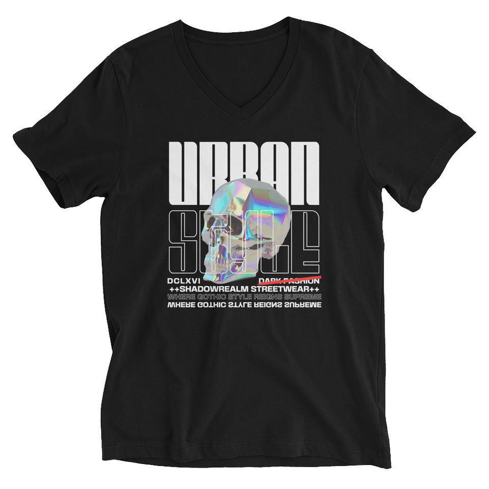 Black 3D Skull Unisex V-Neck Tee