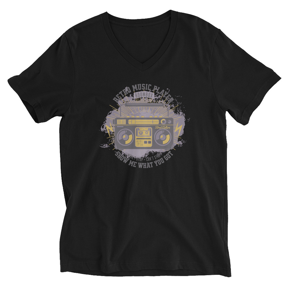 Boombox Music Player - Retro Unisex V-Neck Tee