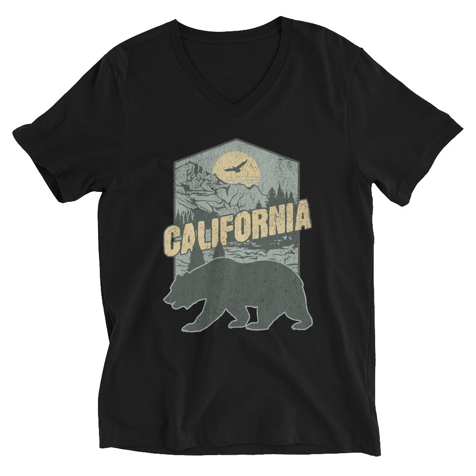California Bear - Outdoors Wilderness Camping Hiking Unisex V-Neck Tee