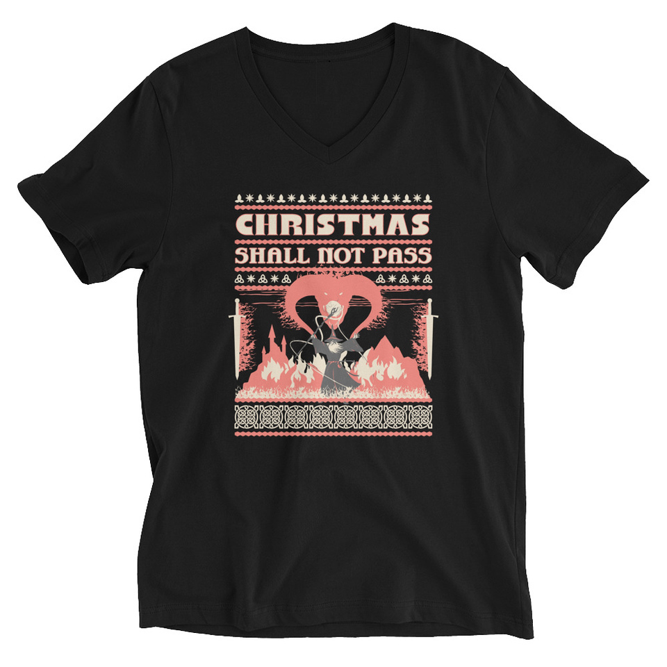 Christmas Shall Not Pass - Flaming Wizard Unisex V-Neck Tee