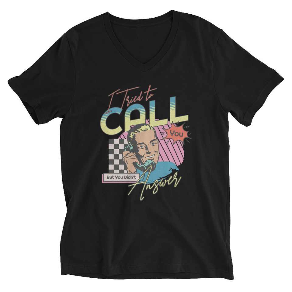 Classic Retro Illustrative Portrait Men Calling Unisex V-Neck Tee