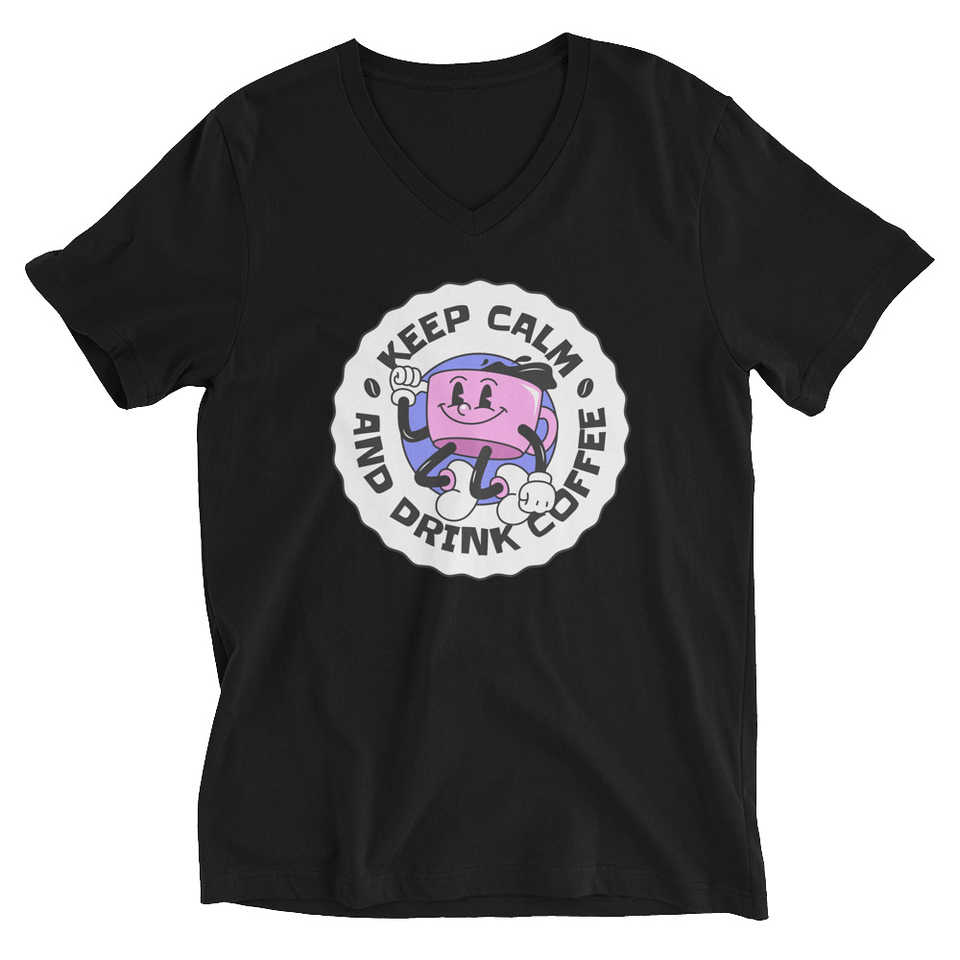 Colorful Fun Retro Style Coffee Quote Unisex V-Neck Tee