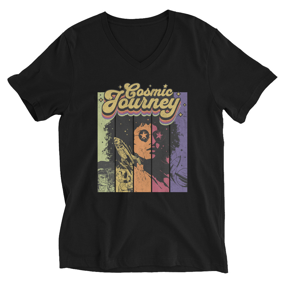 Cosmic Journey Rainbow Retro Unisex V-Neck Tee