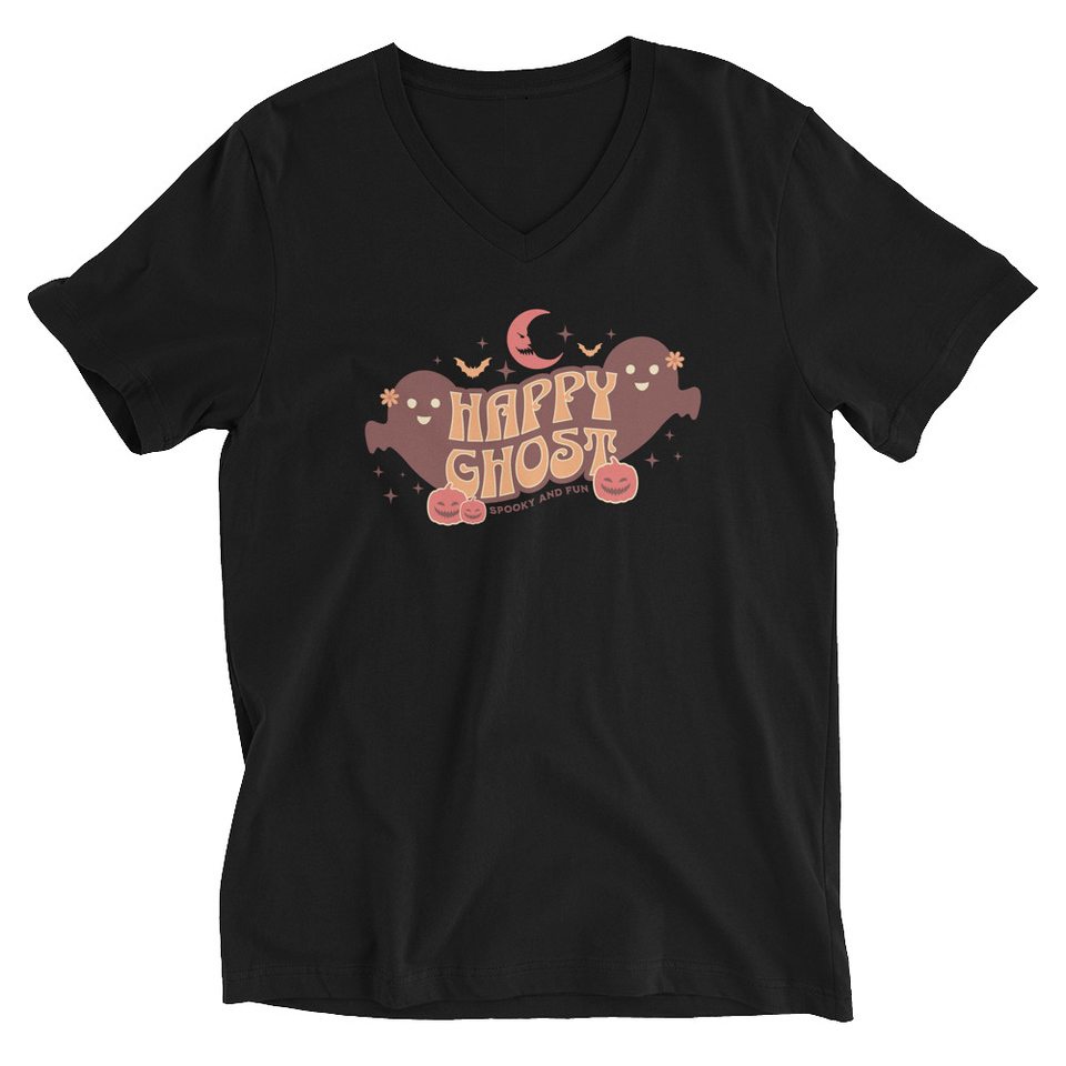 Cute Happy Ghost Unisex V-Neck Tee
