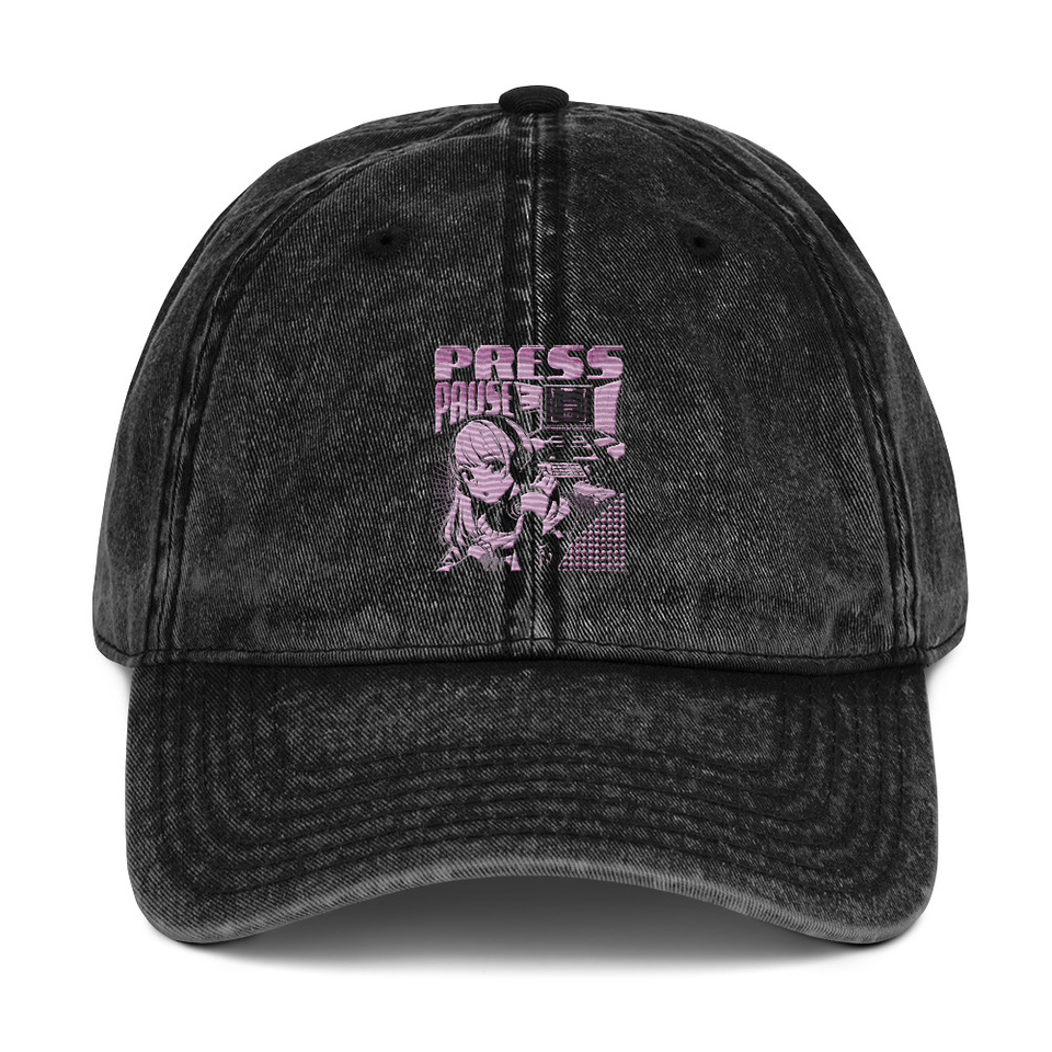 'Press Pause' Anime Gaming Vintage Cap