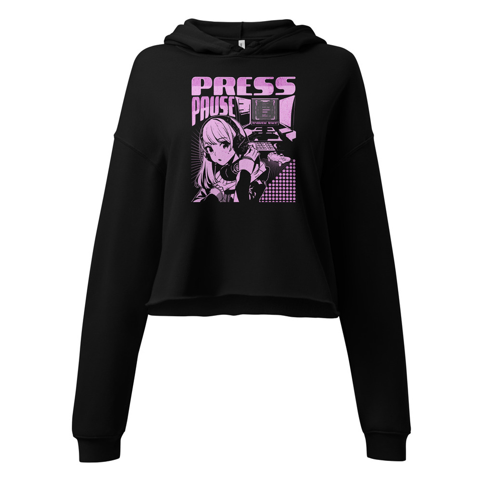 'Press Pause' Anime Gaming Women's Cropped Hoodie