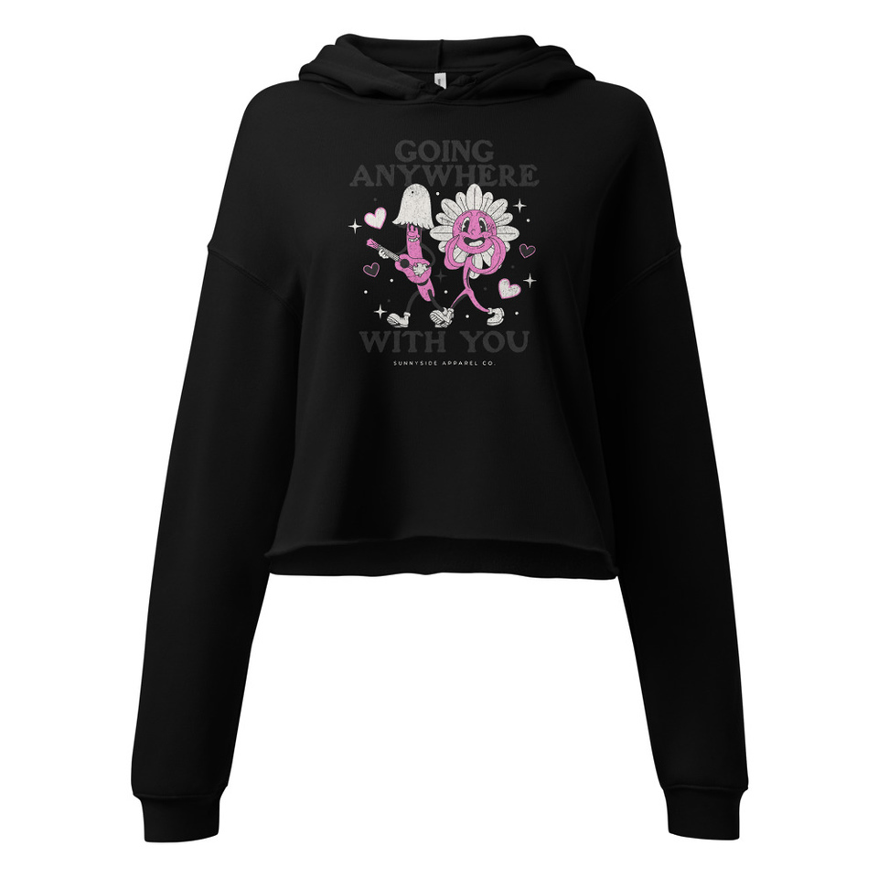 Anywhere With You - Typographic Cartoon Streetwear Women's Cropped Hoodie