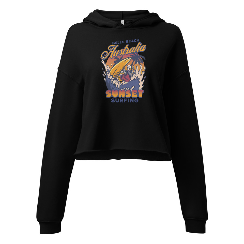 Bells Beach Australia Sunset Surfing Women's Cropped Hoodie