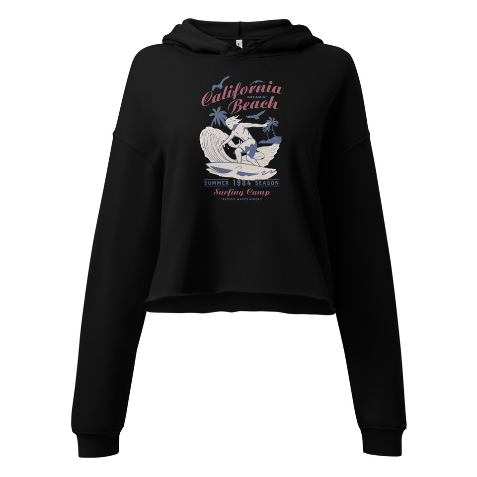 California Beach Surfing Women's Cropped Hoodie