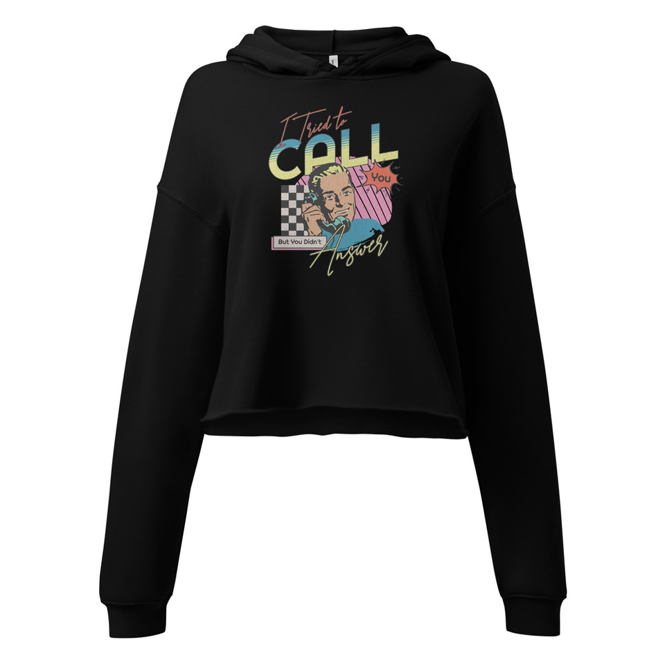 Classic Retro Illustrative Portrait Men Calling Women's Cropped Hoodie