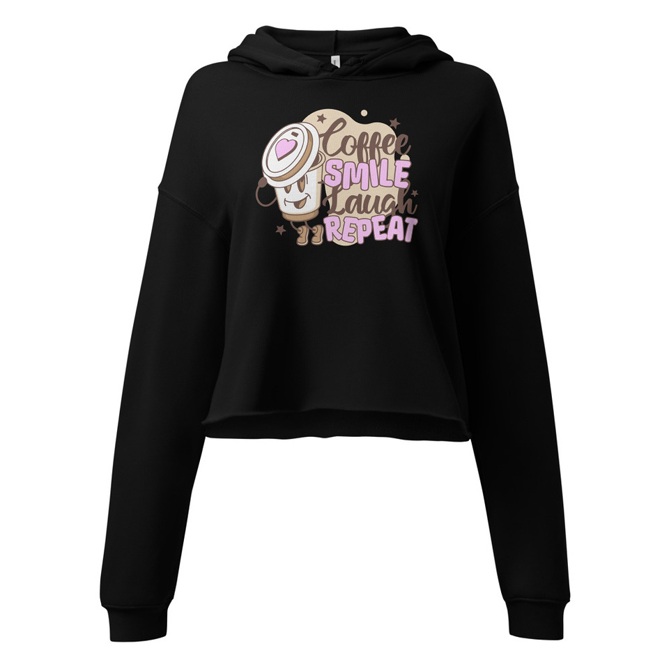 Coffee is Happiness - Retro Cartoon Mascot Women's Cropped Hoodie