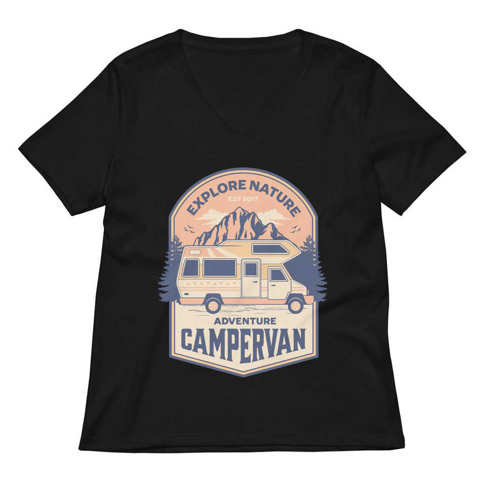 Adventure Campervan - Outdoor Women's Relaxed V-Neck T-Shirt
