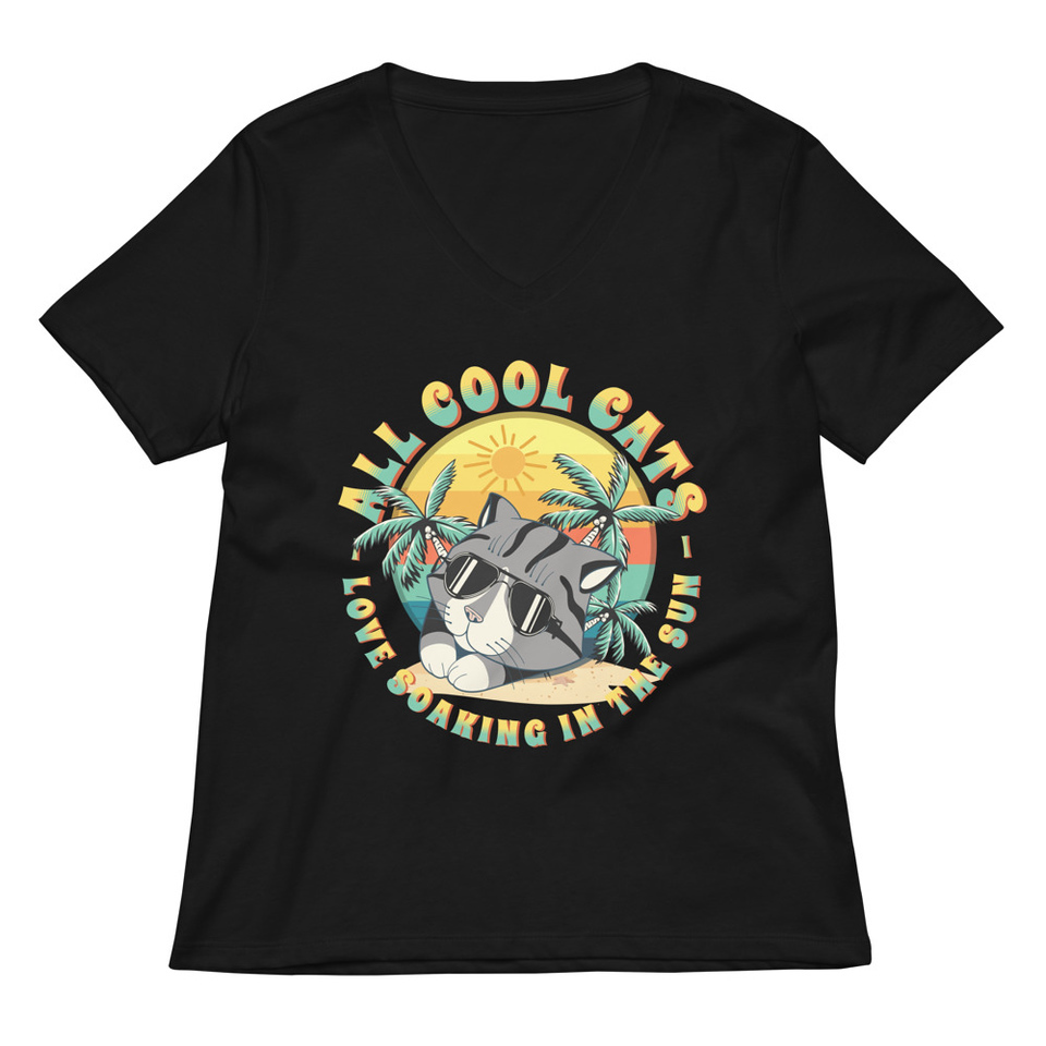 All Cool Cats - Sunset Beach Women's Relaxed V-Neck T-Shirt