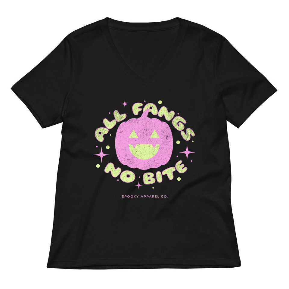 All Fangs No Bite - Halloween Women's Relaxed V-Neck T-Shirt