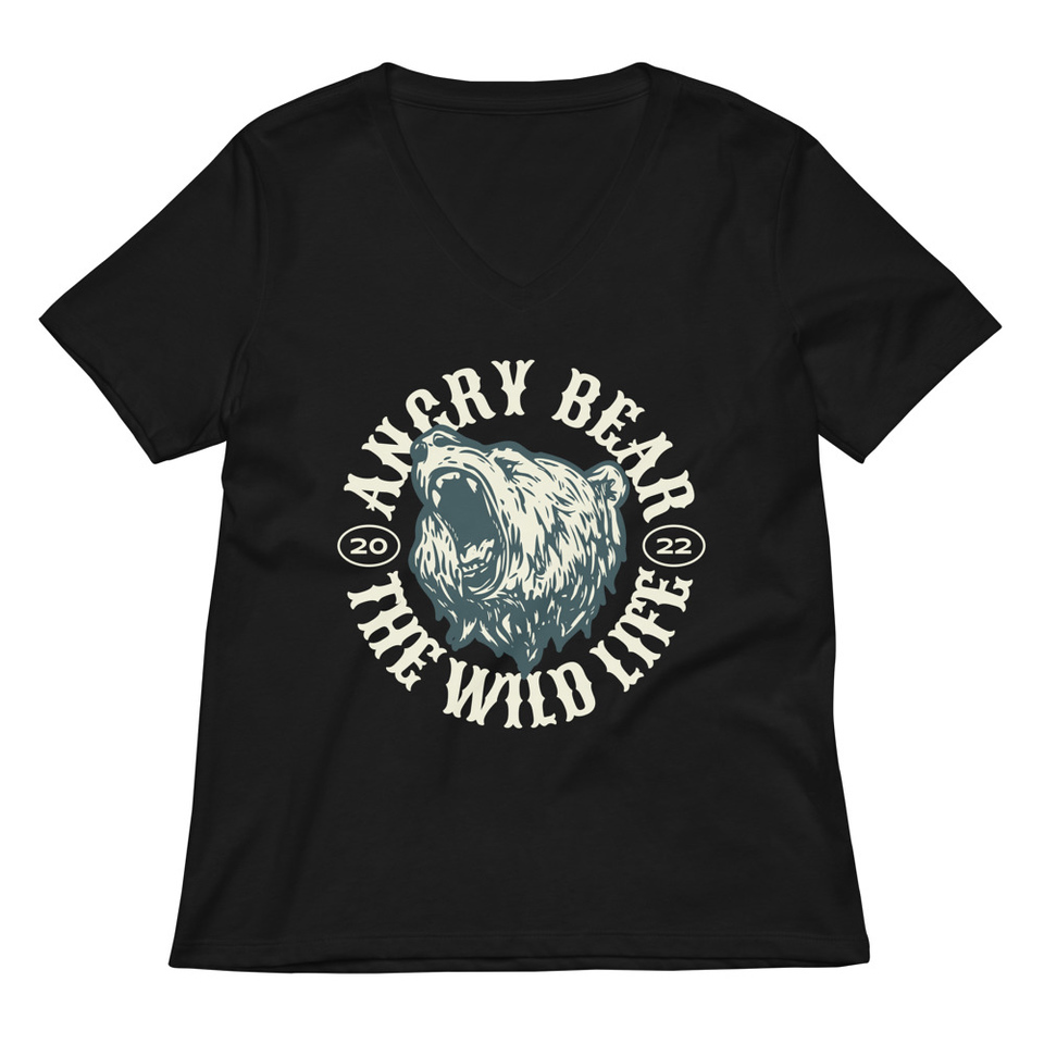 Angry Bear - Wild Life Animal Women's Relaxed V-Neck T-Shirt