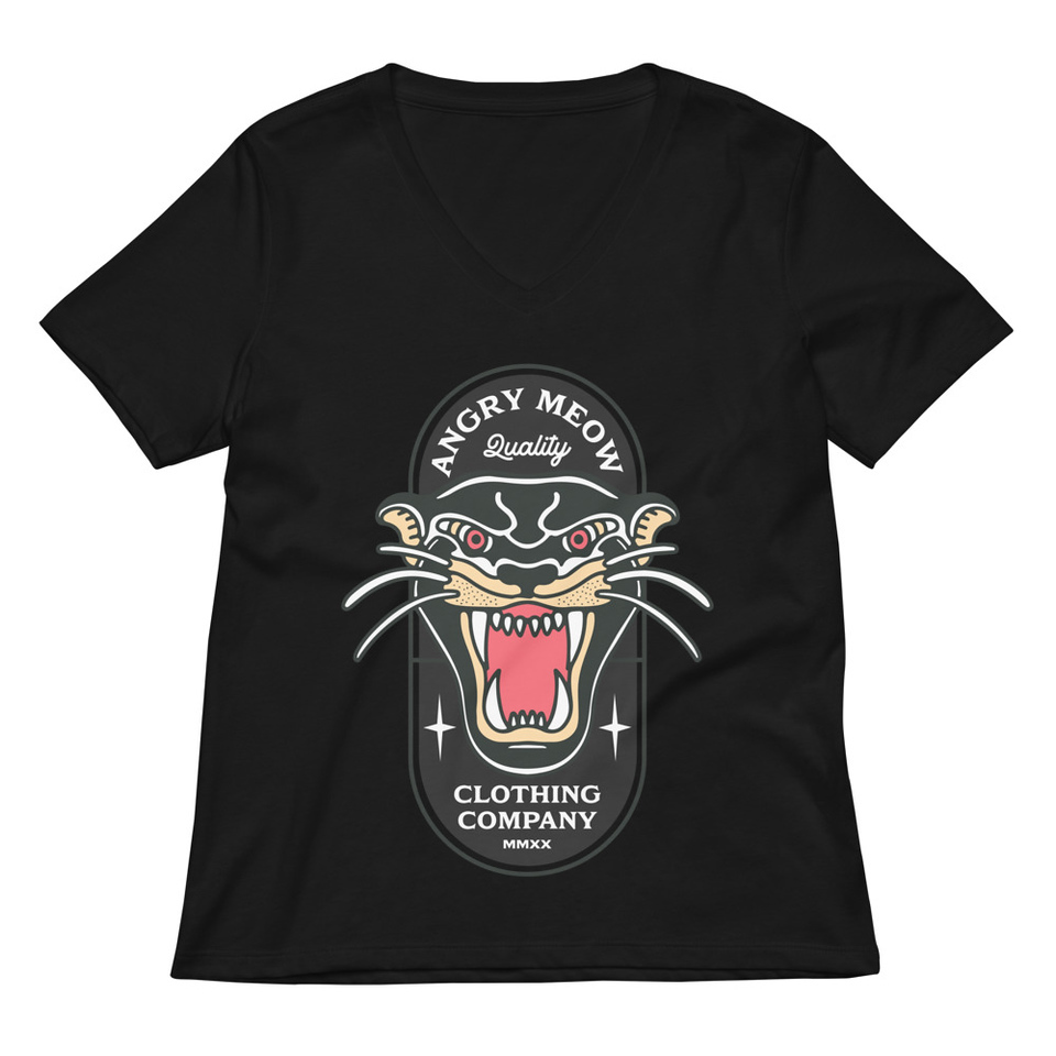 Angry Meow Clothing Company - Panther Women's Relaxed V-Neck T-Shirt