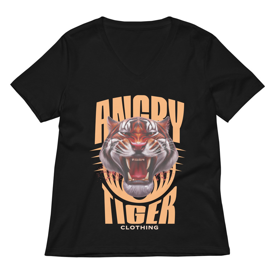 Angry Tiger - AI Women's Relaxed V-Neck T-Shirt