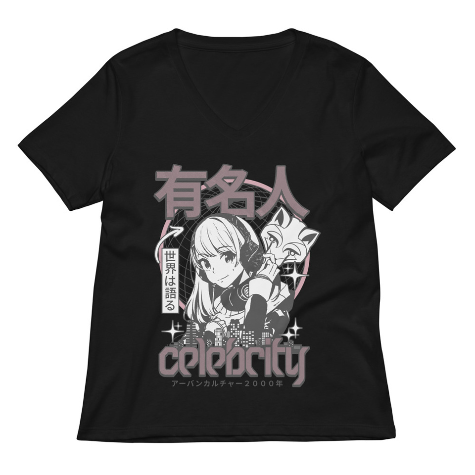 Anime Celebrity Girl - Japanese Cyber Streetwear Women's Relaxed V-Neck T-Shirt