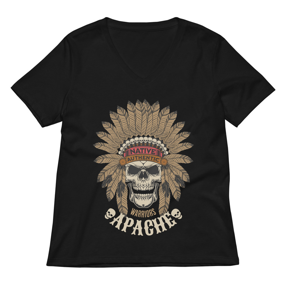 Apache Warriors - Indian Skull Women's Relaxed V-Neck T-Shirt