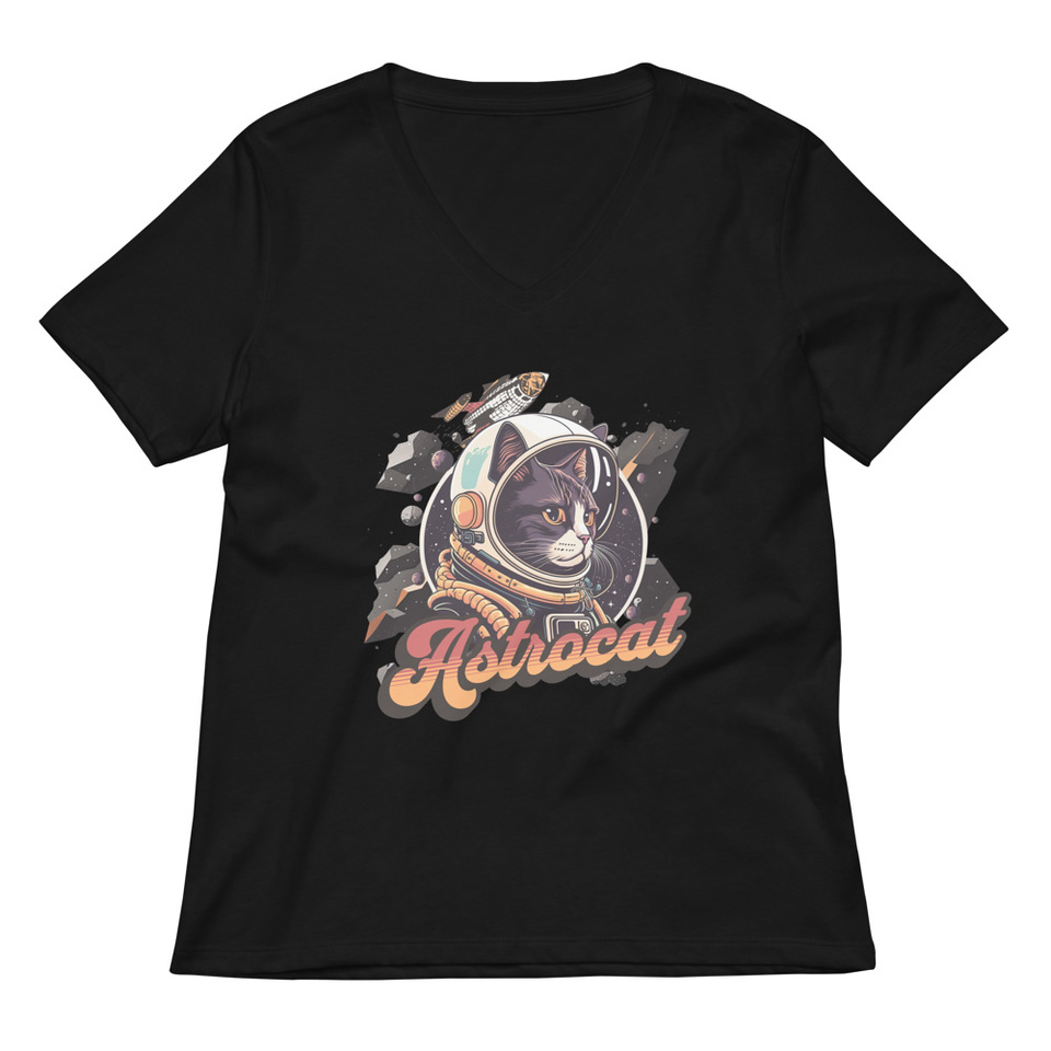 Astrocat - Retro graphic Women's Relaxed V-Neck T-Shirt