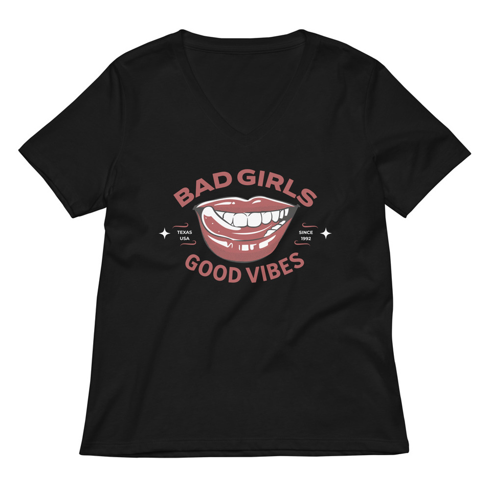 Bad Girls Good Vibes - Sexy Lips Women's Relaxed V-Neck T-Shirt