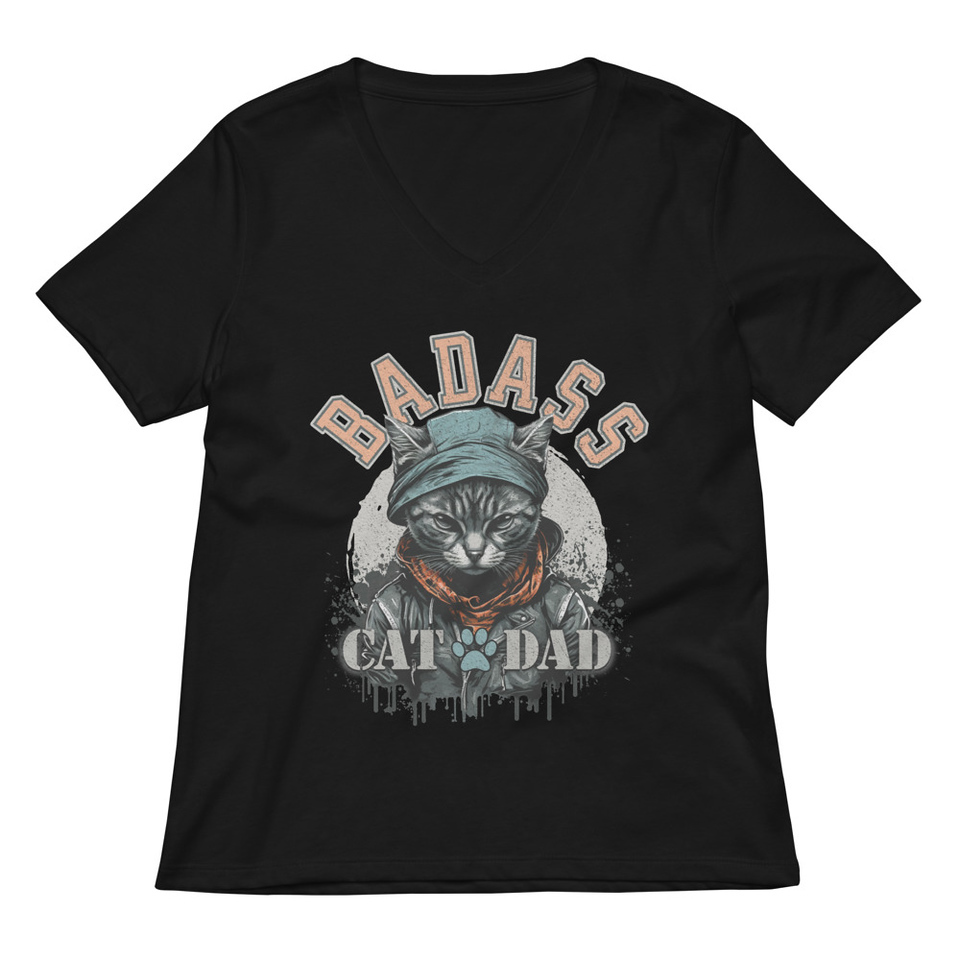 BADASS CAT DAT Women's Relaxed V-Neck T-Shirt